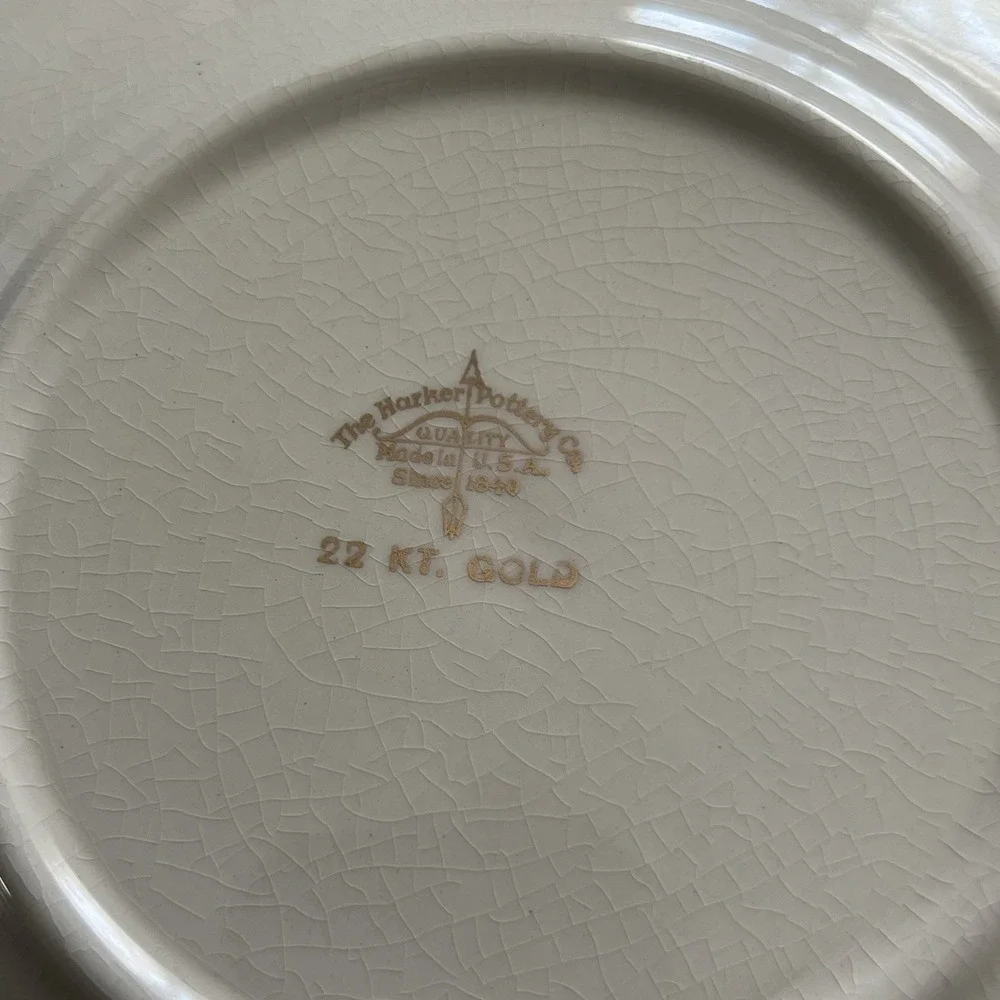 Vintage Harker Pottery Floral Dessert Plates 22KT Trim 6.5